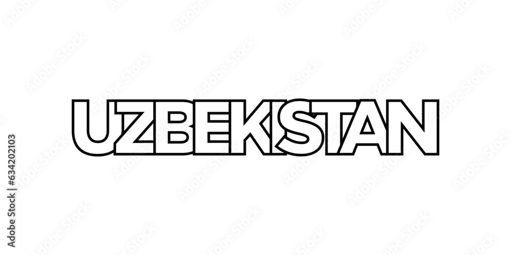 Uzbekistan emblem. The design features a geometric style, vector illustration with bold typography in a modern font. The graphic slogan lettering.