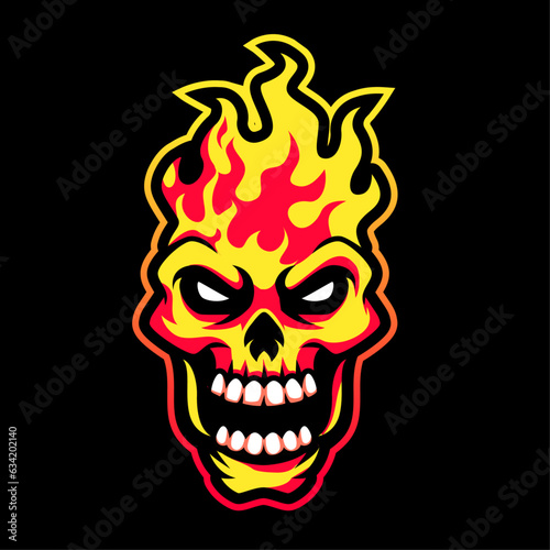 Skull on fire flame illustration © Ilhustrator