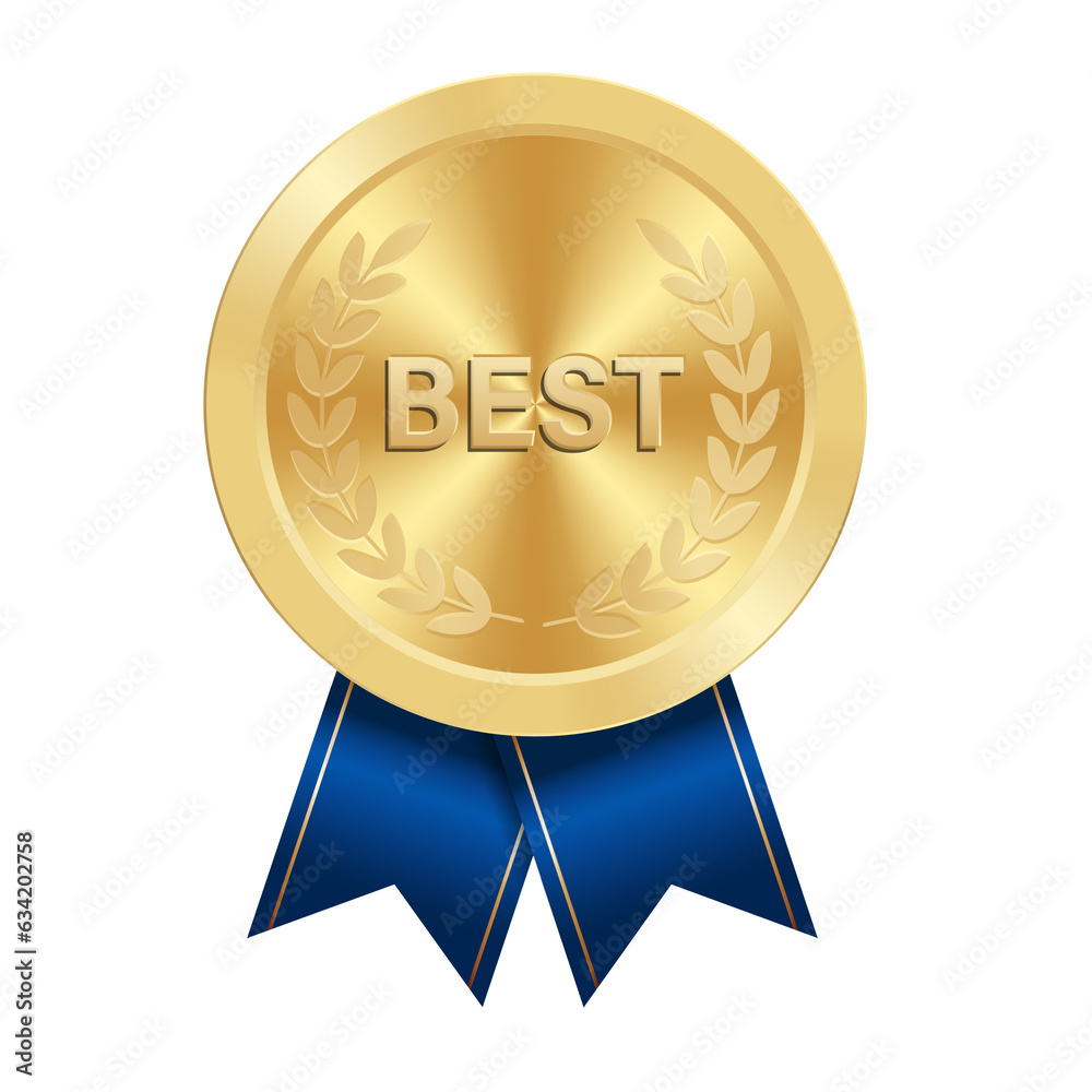 Golden BEST award sport medal for winners with blue ribbon Golden BEST award sport medal for winners with blue ribbon