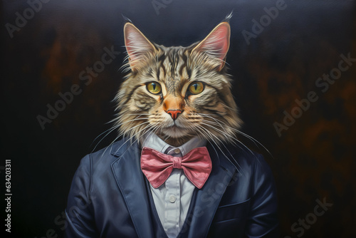 Portrait of a cat in a suit. Formal  businessman  cute animal  gentleman. Made with Generative AI