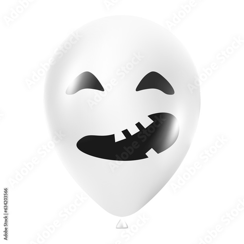 Halloween white balloon illustration with scary and funny face isolated on dark background