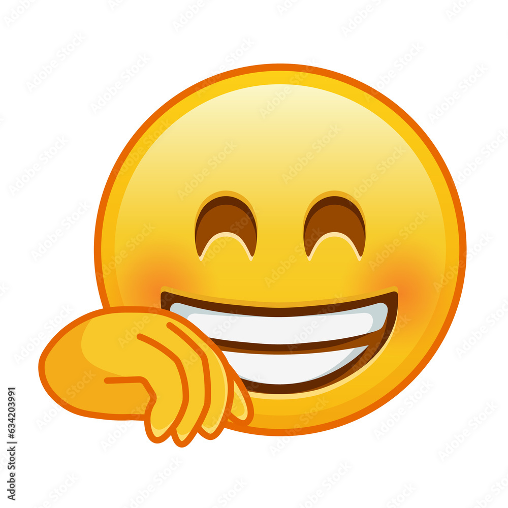 Smiling face with smiling eyes covering mouth with hand Smiling face with smiling eyes covering mouth with hand
