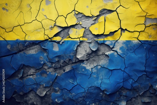 Ukrainian flag on a cracked concrete wall