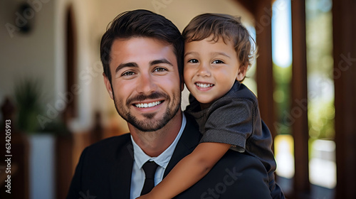 Father and son smiling. Family love