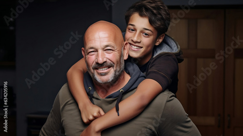 Father and son smiling. Family love