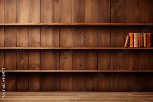 Empty book shelf on wooden wall