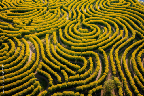 Vibrant Sunflower Maze: A Captivating Aerial View of a Lush and Colorful Botanical Wonderland