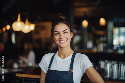 Young female african american bartender working in a cafe bar in the city