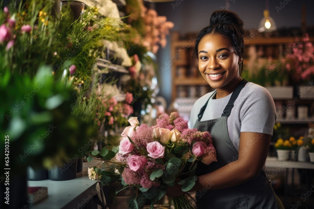 Young african american woman working in a flower shop Young african american woman working in a flower shop