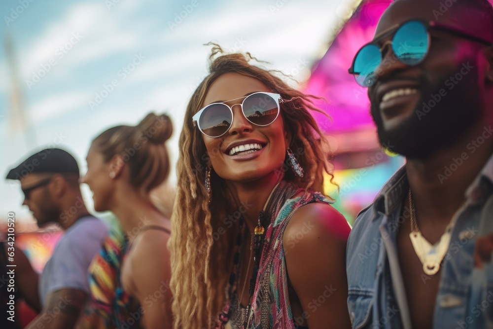 Mixed and diverse group of young people dancing at a music festival party Mixed and diverse group of young people dancing at a music festival party