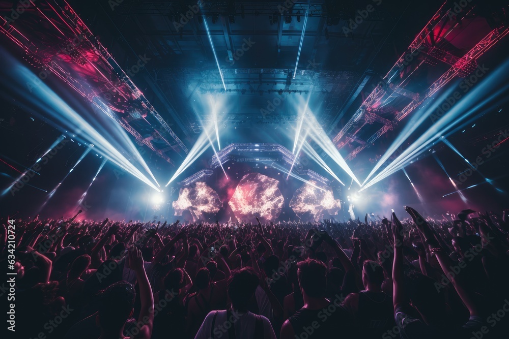 Big crowd dancing at an EDM Music festival