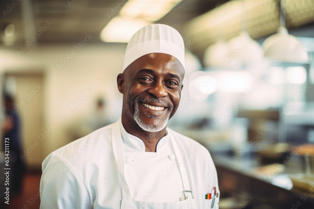 Middle aged african american chef working in a restaurant kitchen Middle aged african american chef working in a restaurant kitchen