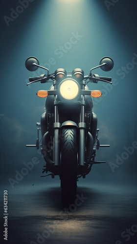 Front View of a Classical Motorbike Amidst Morning Fog. Generative ai