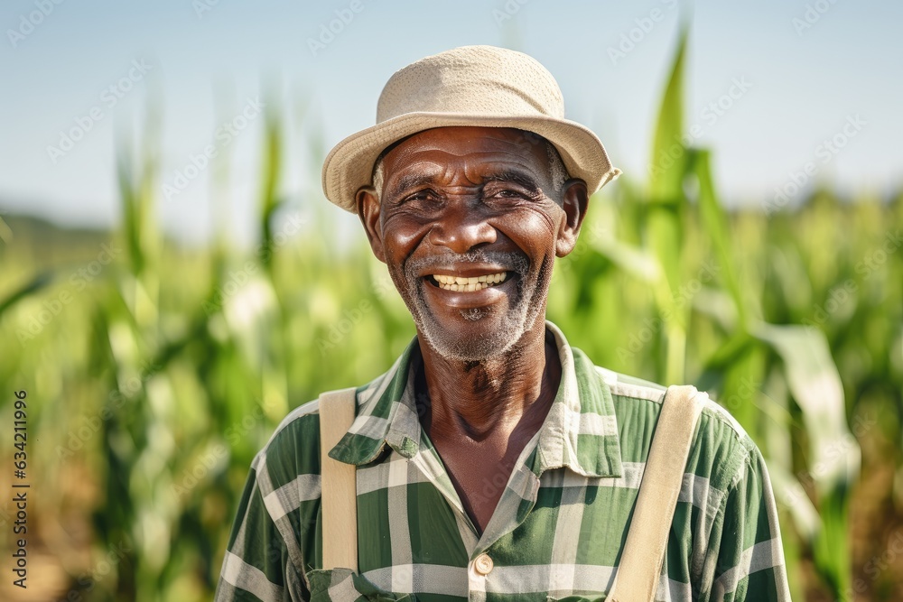 Senior male african american farmer smiling portrait on his farm field