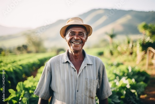 Senior male african american farmer smiling portrait on his farm field