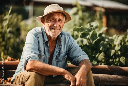 Portrait of a smiling senior man at his farm in the countryside © NikoG