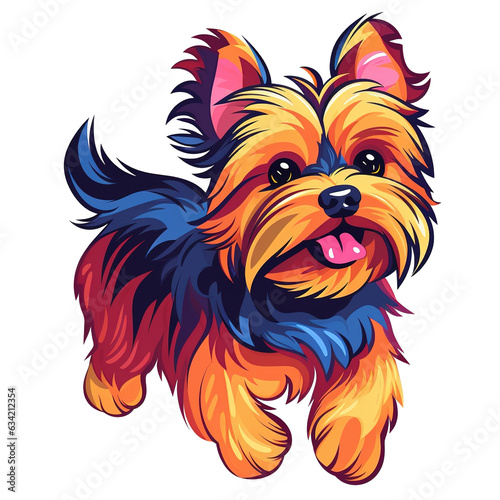 Cute happy Yorkshire terrier dog cartoon character with bold line style illustration isolated transparent background. Digital illustration generative AI.