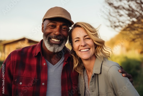 Middle aged caucasian couple living on a ranch in the countryside in the USA smiling portrait © Baba Images