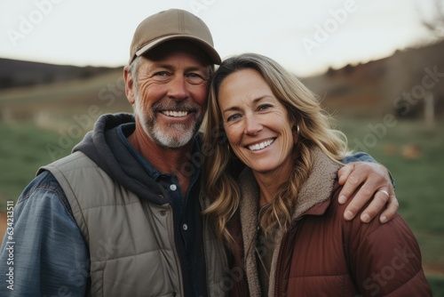 Middle aged caucasian couple living on a ranch in the countryside in the USA smiling portrait © Baba Images