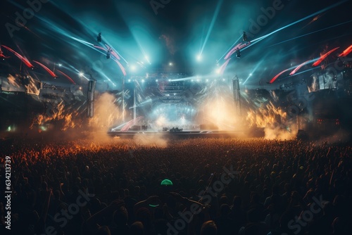 Massive crowd dancing at an edm music festival © Baba Images