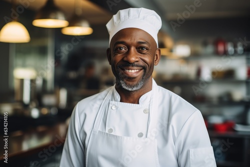 Middle aged african american chef working in a restaurant kitchen