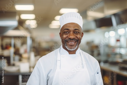 Middle aged african american chef working in a restaurant kitchen