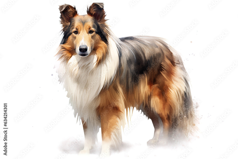 Watercolor Collie Dog Painting. Generative AI Watercolor Collie Dog Painting. Generative AI