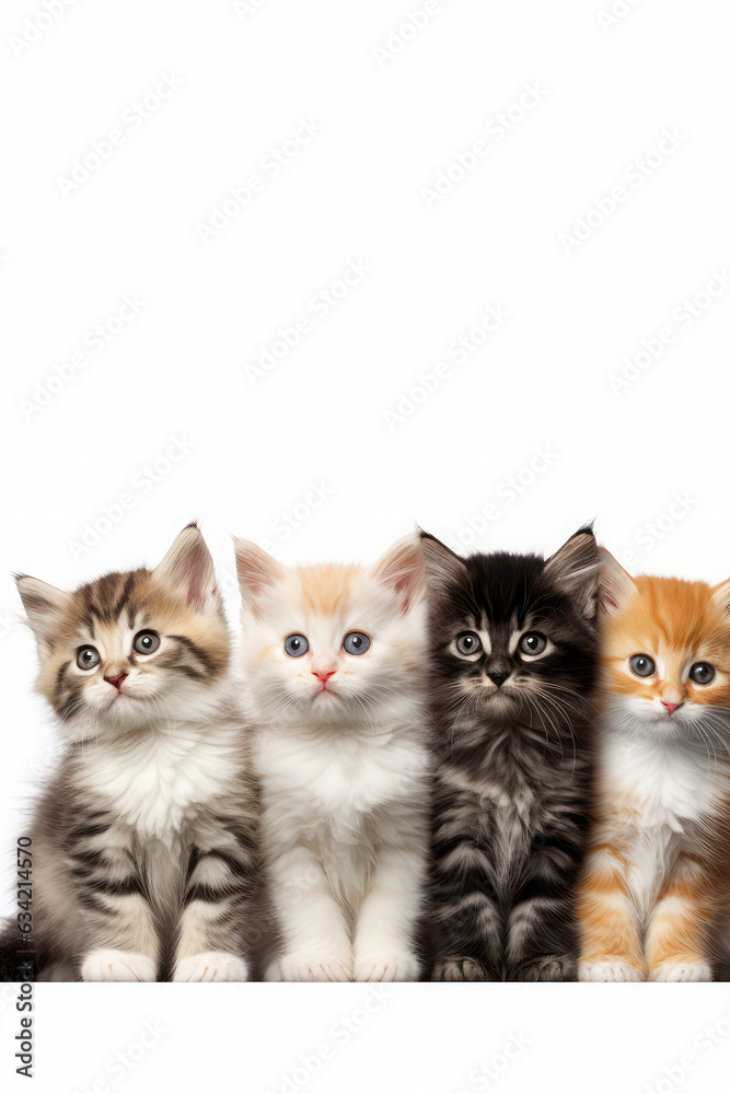 Group of purebred cats isolated on white background. training, education and discipline. pet portrait.