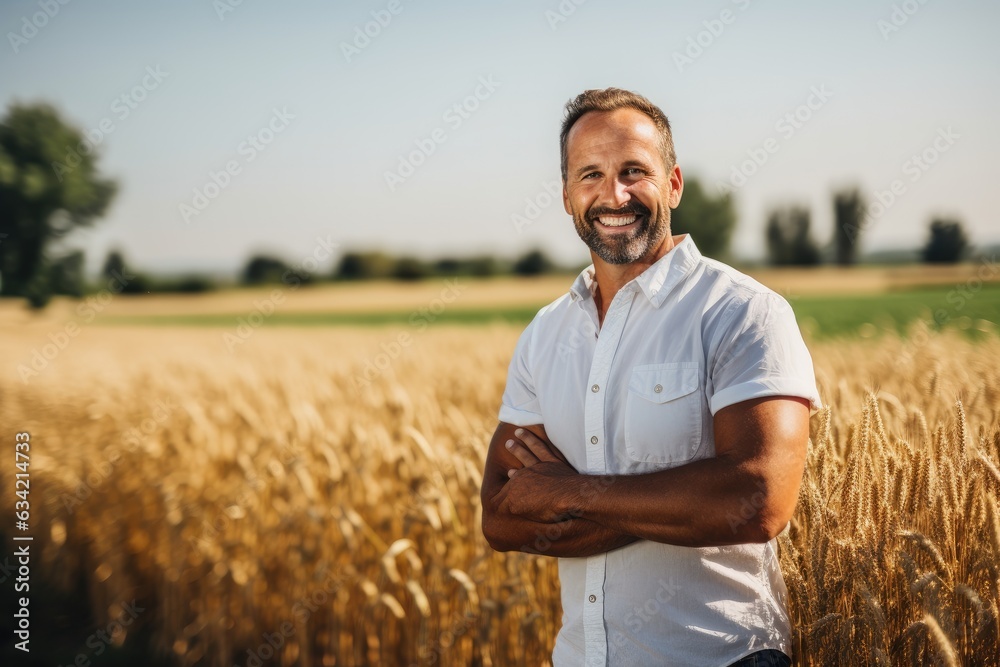 Portrait of a smilimg middle aged caucasian farmer on his farm field Portrait of a smilimg middle aged caucasian farmer on his farm field