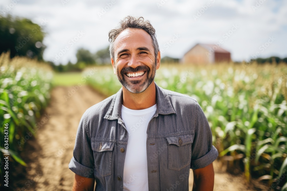 Portrait of a smilimg middle aged caucasian farmer on his farm field Portrait of a smilimg middle aged caucasian farmer on his farm field