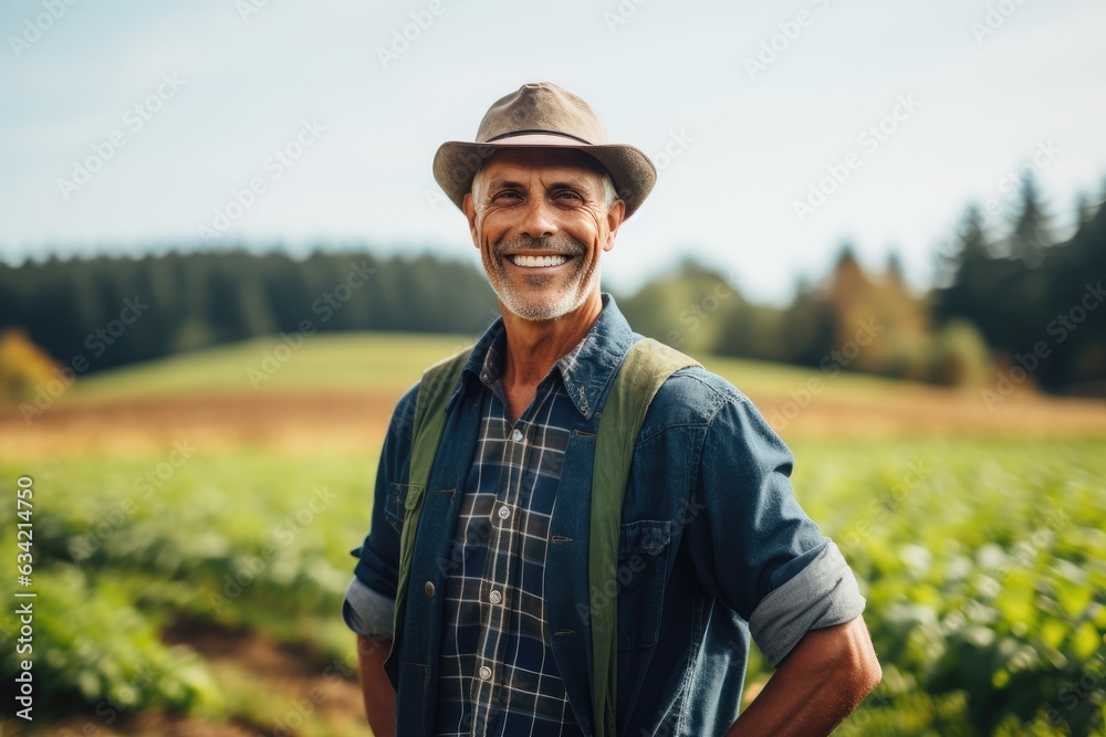 Portrait of a smilimg middle aged caucasian farmer on his farm field