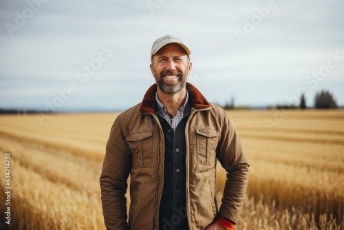 Portrait of a smilimg middle aged caucasian farmer on his farm field