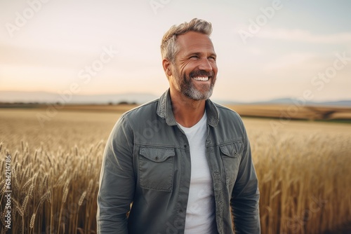 Portrait of a smilimg middle aged caucasian farmer on his farm field photo