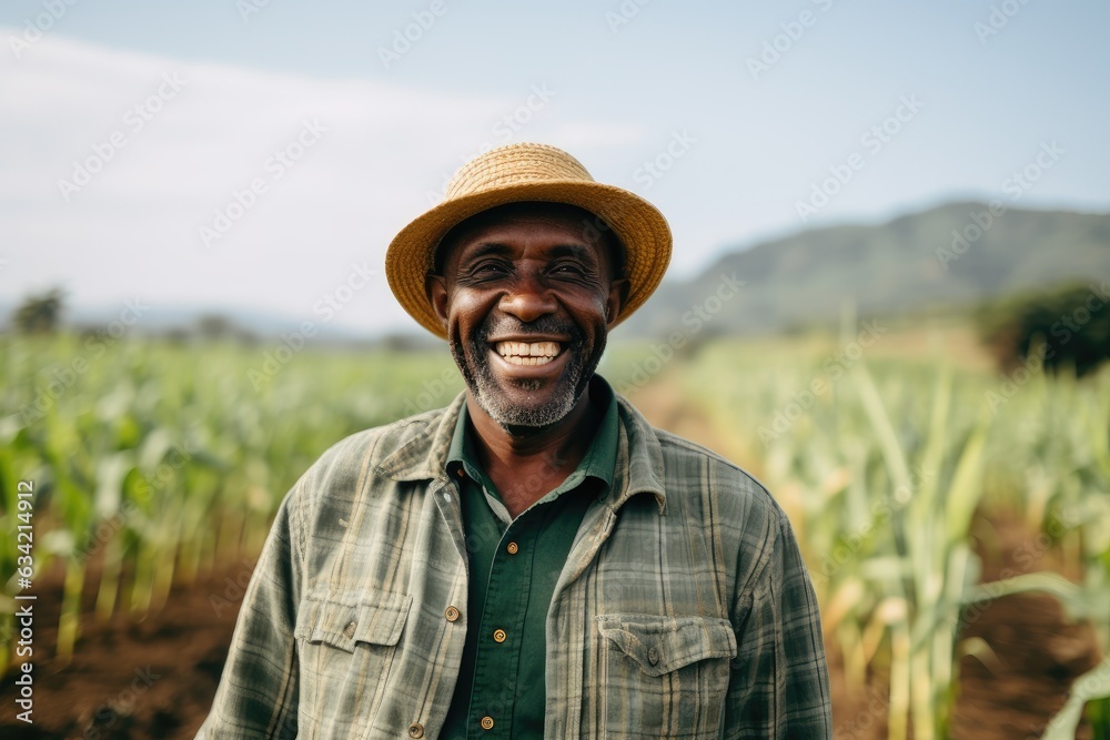 Portrait of a middle aged african american farmer on his farm field smiling