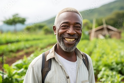 Portrait of a middle aged african american farmer on his farm field smiling