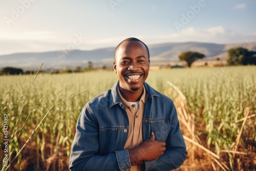 Middle aged african american farmer smiling and working on a farm field portrait