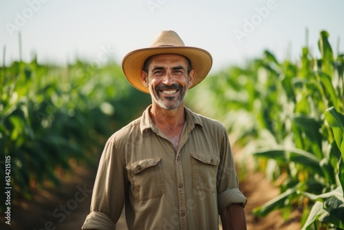 middle aged male mexican farmer smiling and working on a farm field portrait photo