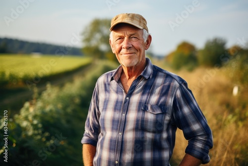 Senior caucasian male farmer smiling portrait on a farm