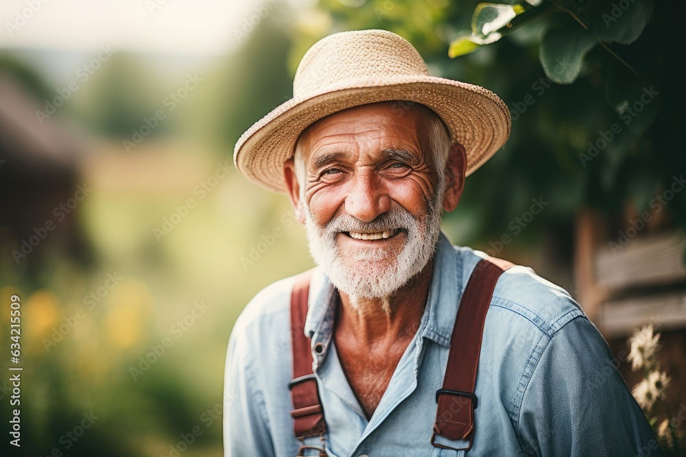 Portrait of a smiling senior man at his farm in the countryside