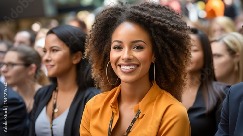 Smiling successful colored woman in a business gathering, generative ai