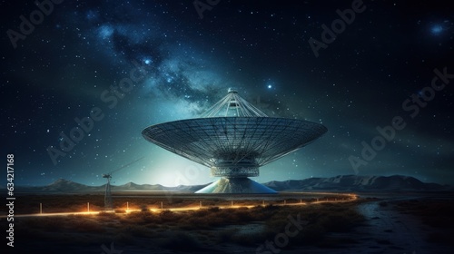 A massive radio telescope dish, capturing signals from distant galaxies. Generative AI