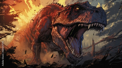 Tyrannosaurus Rex Dinosaur Ancient Carnivore Dinosaur. Generative AI