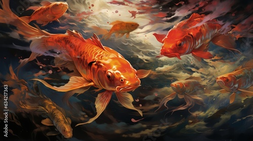 Koi Fish, Animal, Background, Golden, Carp. Generative AI