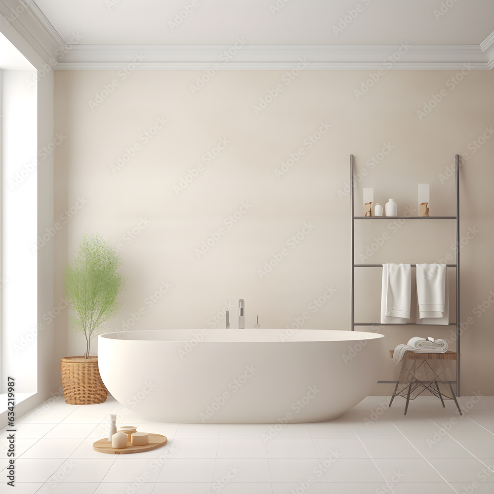Fototapeta premium Bathroom mockup , cream, neutral, empty 