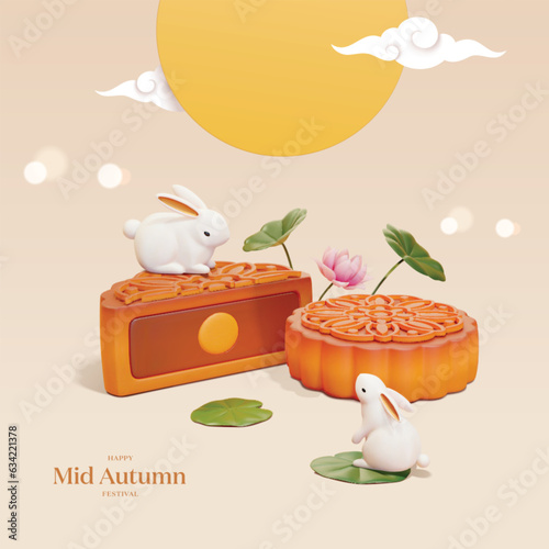 3d retro mid autumn mooncake banner