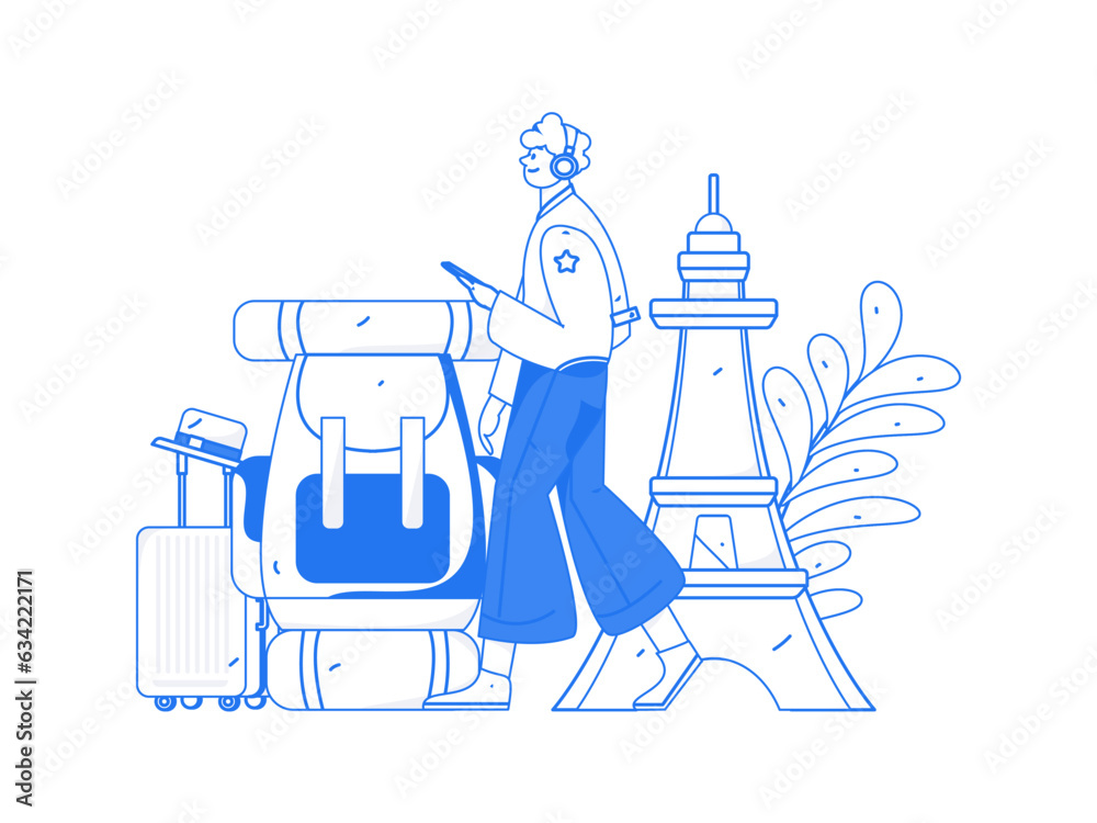 Holiday travel travel characters internet background vector hand drawn illustration
