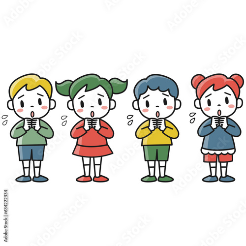 心配そうな表情の男の子と女の子のイラストセット