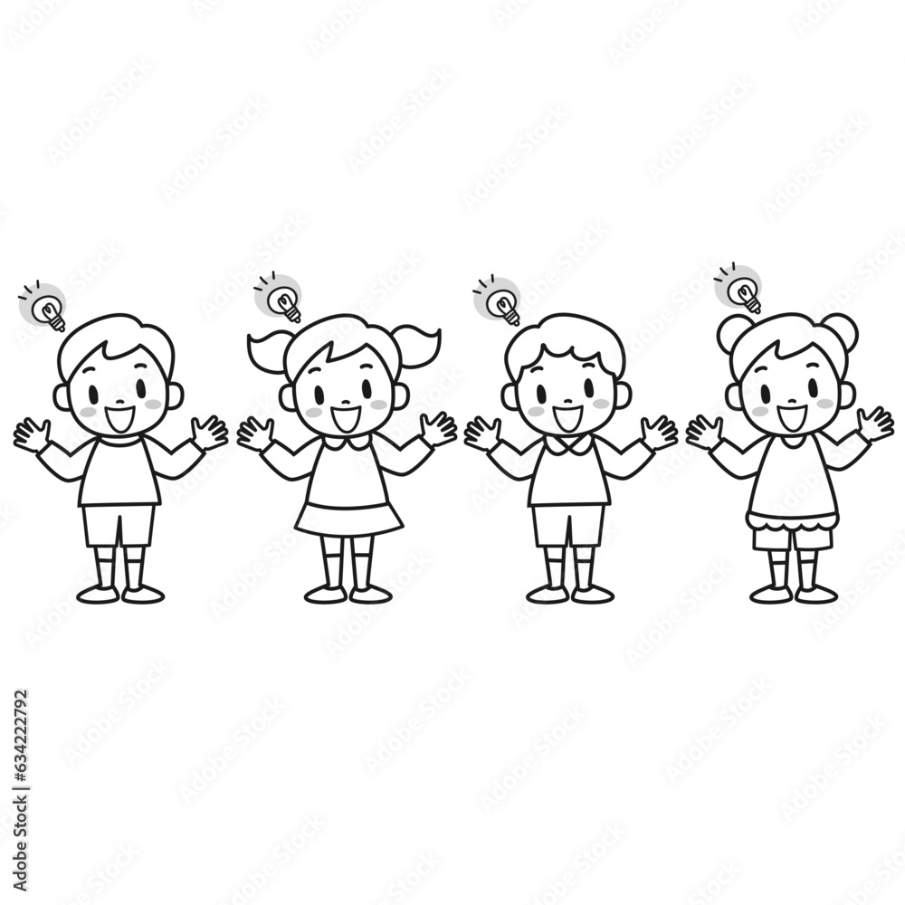 両手を広げて立つ笑顔の女の子と男の子のイラストセット 両手を広げて立つ笑顔の女の子と男の子のイラストセット