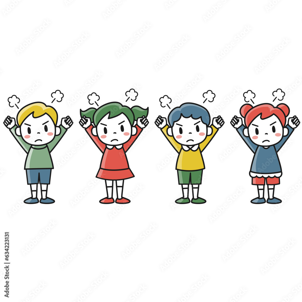 怒っている女の子と男の子のイラストセット 怒っている女の子と男の子のイラストセット
