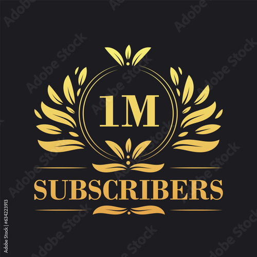 1M Subscribers celebration design. Luxurious 1M Subscribers logo for social media subscribers